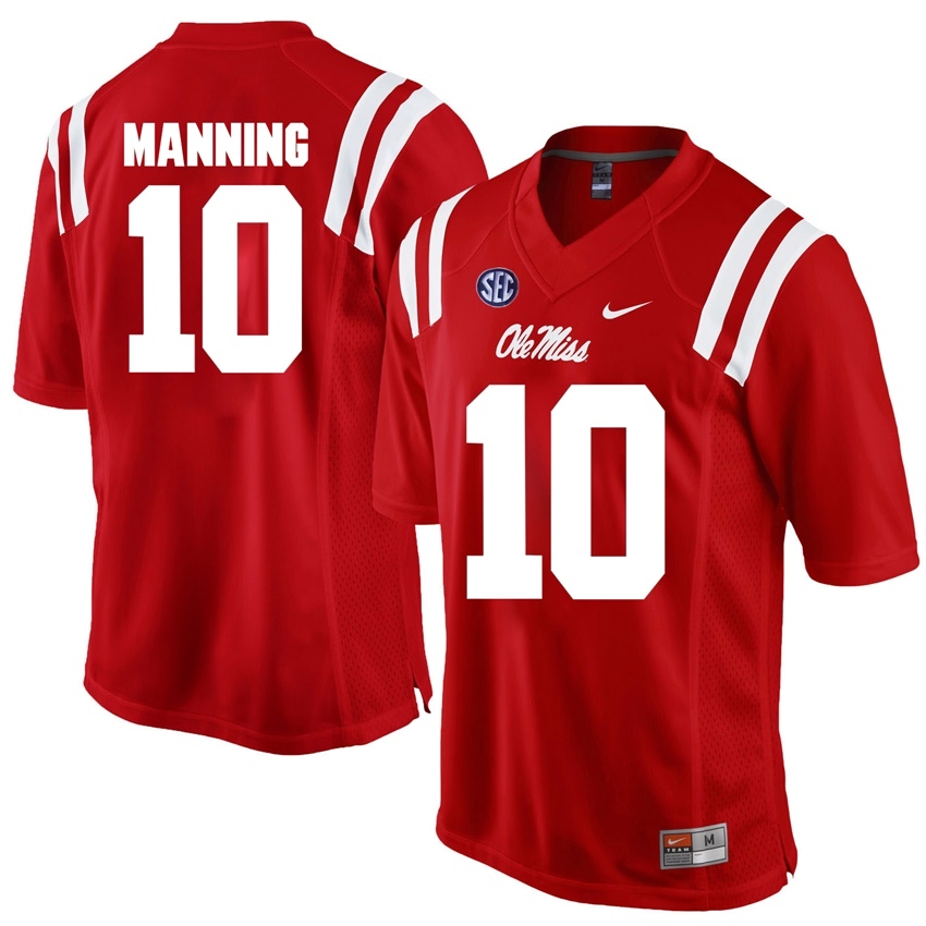 Ole Miss Rebels Men's NCAA Eli Manning #10 Red Alumni College Football Jersey RVV3349BP